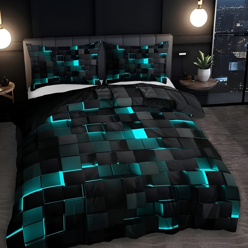 Neon 3D Grid Quilt Cover Set For Modern Bedroom Decor | Temsk