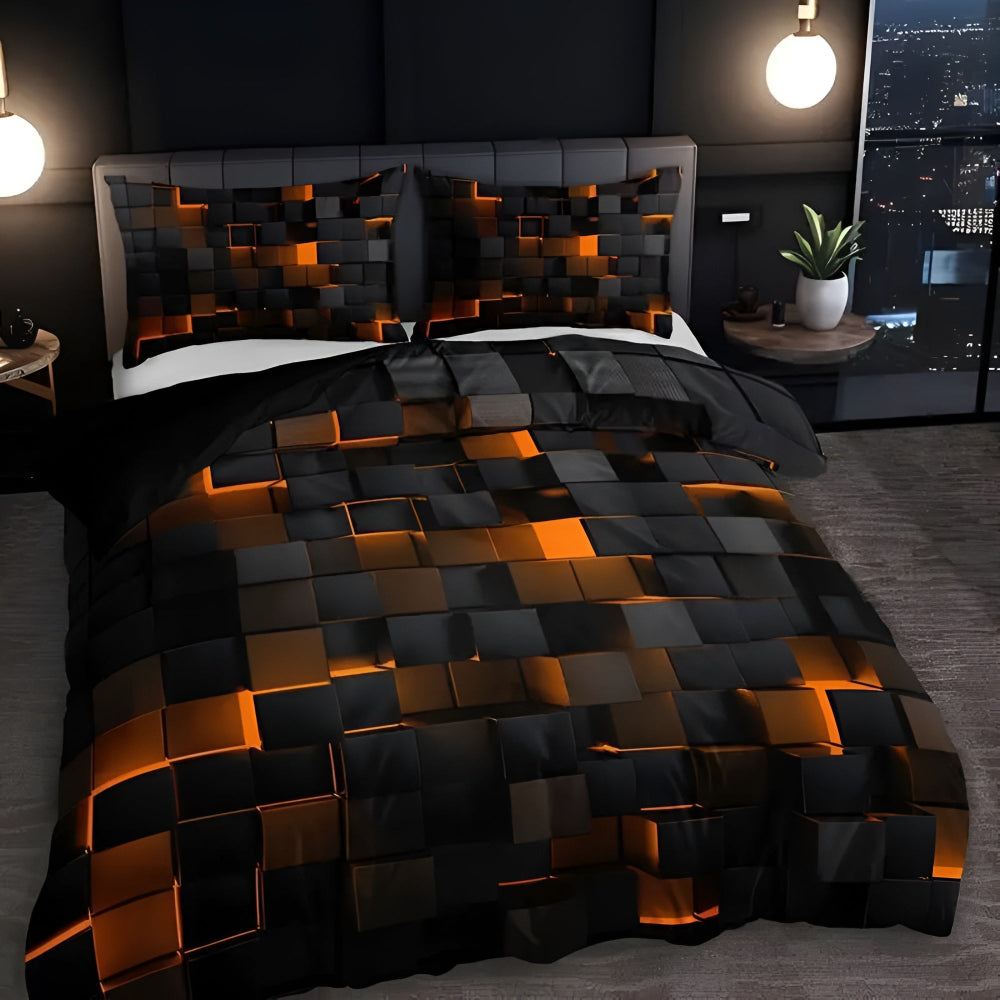 Neon 3D Grid Quilt Cover Set For Modern Bedroom Decor | Temsk