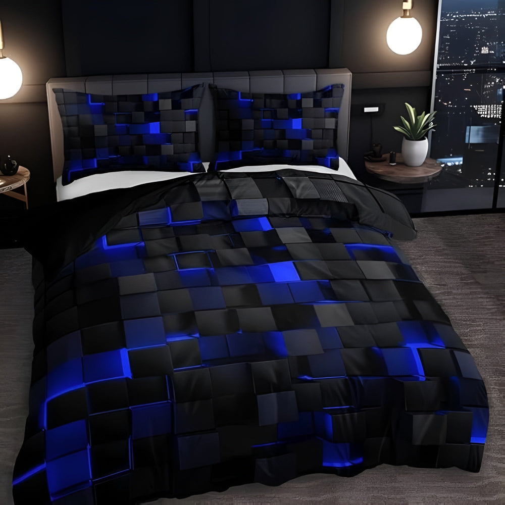 Neon 3D Grid Quilt Cover Set For Modern Bedroom Decor | Temsk