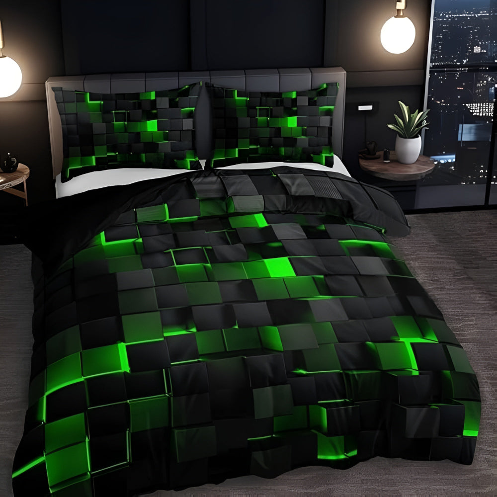 Neon 3D Grid Quilt Cover Set For Modern Bedroom Decor | Temsk