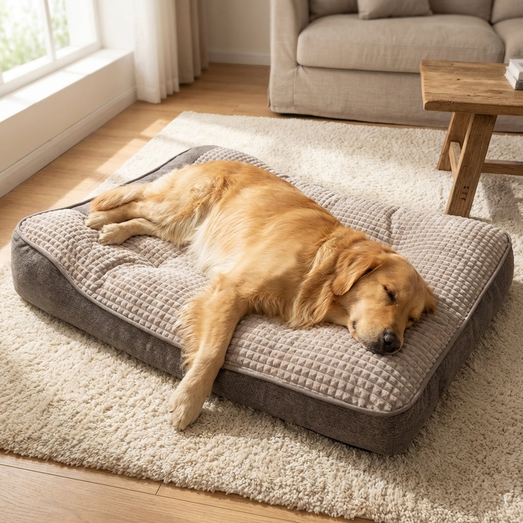 Quilted Foam Dog Cushion Bed With Raised Bolster Sides And Anti-Slip Base | Temsk