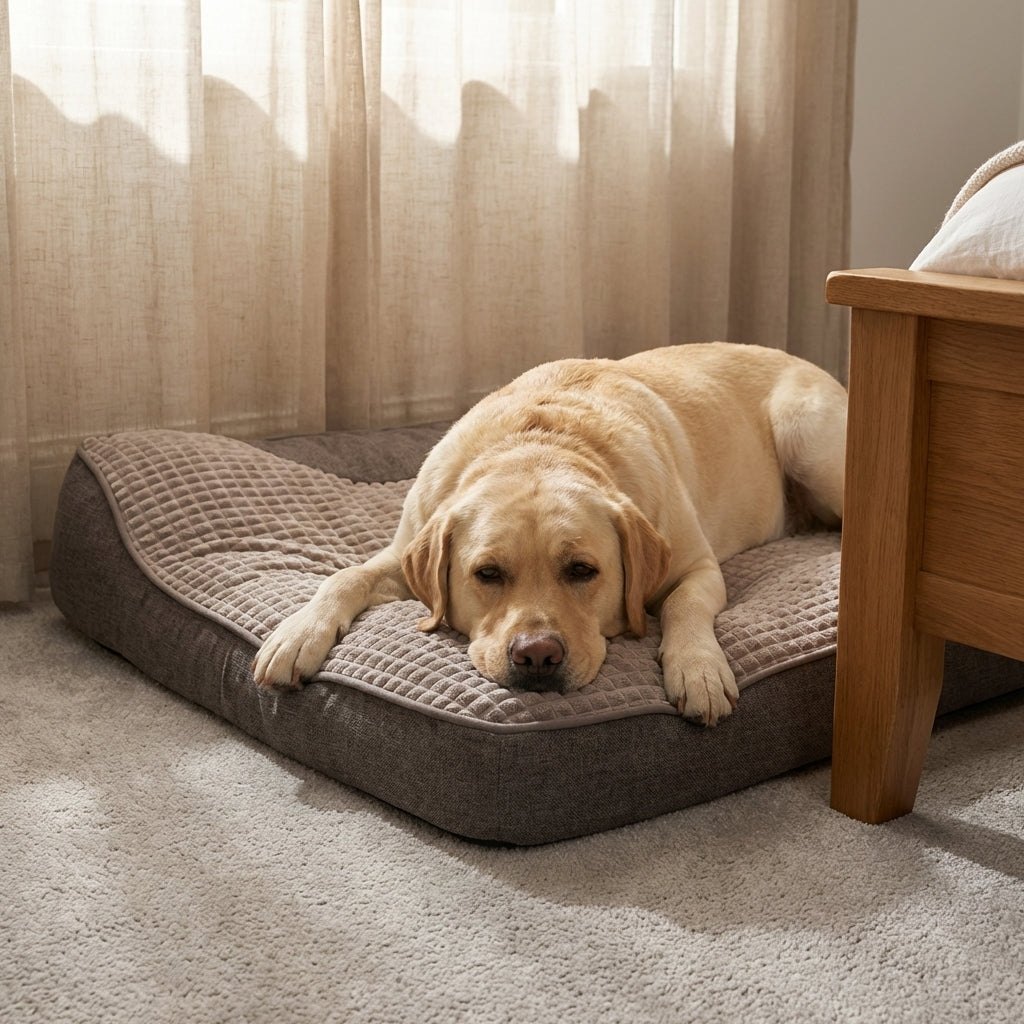 Quilted Foam Dog Cushion Bed With Raised Bolster Sides And Anti-Slip Base | Temsk