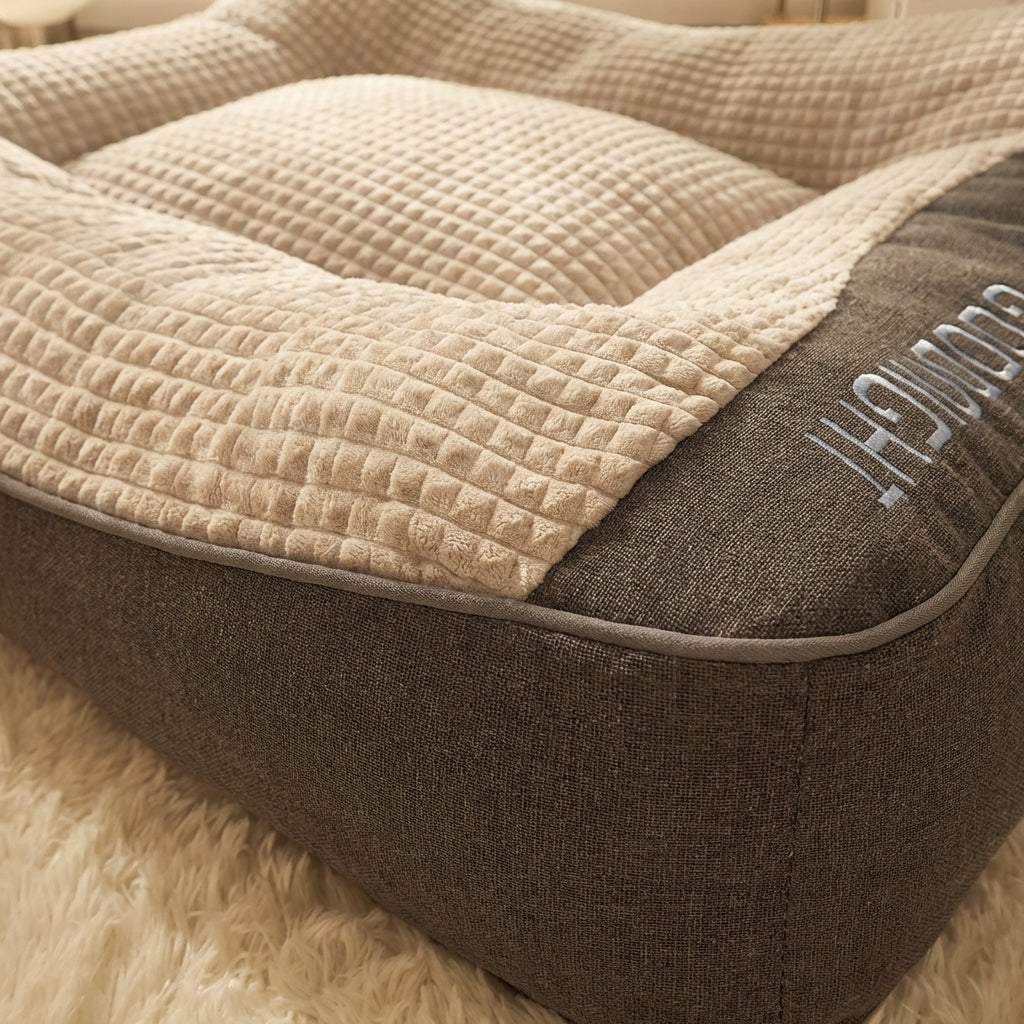 Quilted Foam Dog Cushion Bed With Raised Bolster Sides And Anti-Slip Base | Temsk