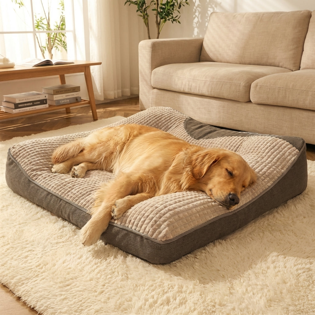 Quilted Foam Dog Cushion Bed With Raised Bolster Sides And Anti-Slip Base | Temsk