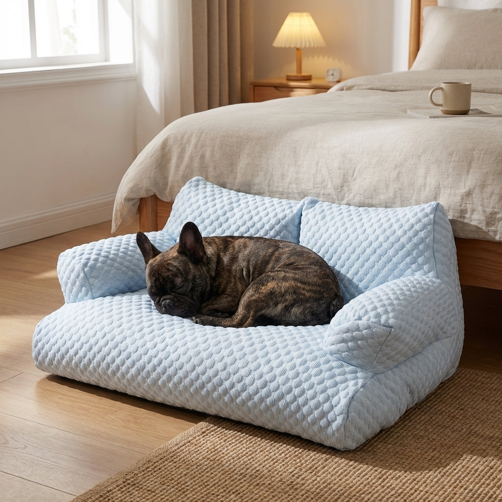 Quilted Ice Silk Dog Sofa Bed With Raised Sides And Cooling Fabric M–XXL | Temsk