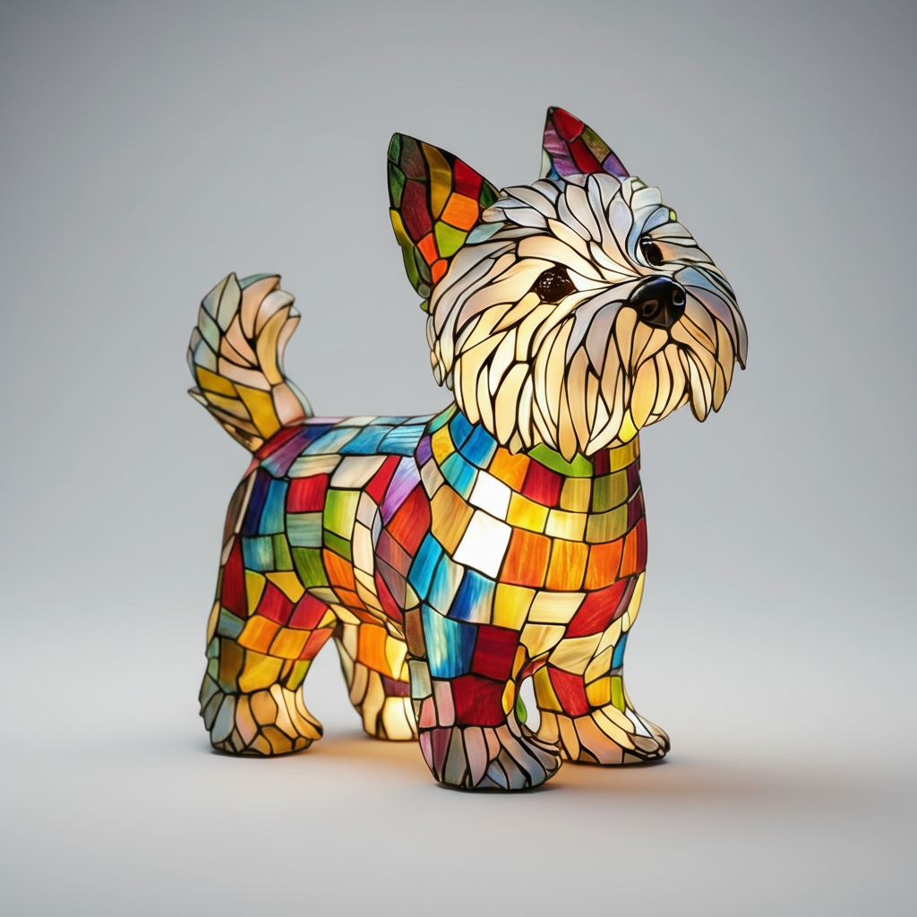 Stained Glass Dog Figurine LED Night Light Table Lamp For Bedroom | Temsk