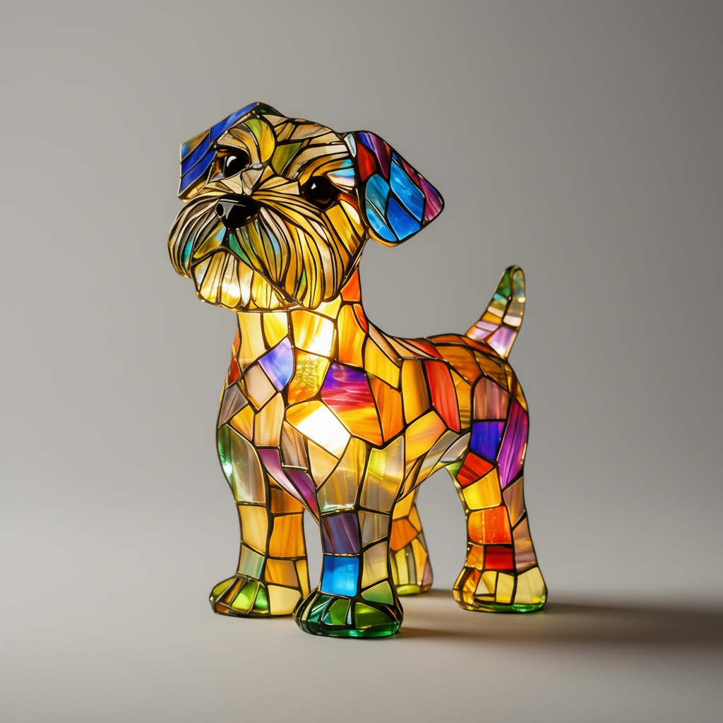 Stained Glass Dog Figurine LED Night Light Table Lamp For Bedroom | Temsk