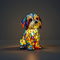Stained Glass Dog Figurine LED Night Light Table Lamp For Bedroom | Temsk