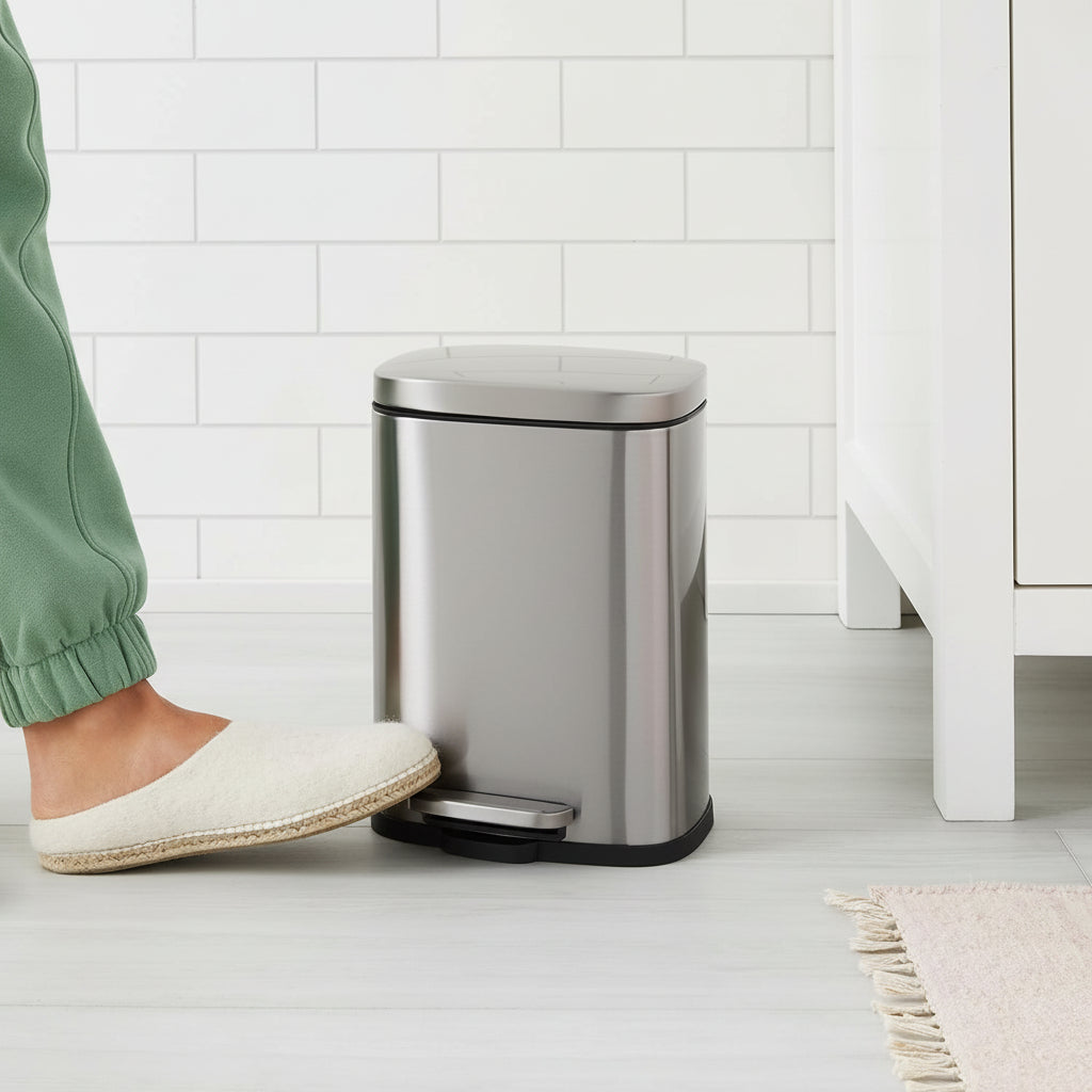 Compact Stainless Steel Bathroom Trash Can With Soft Close Pedal | Temsk
