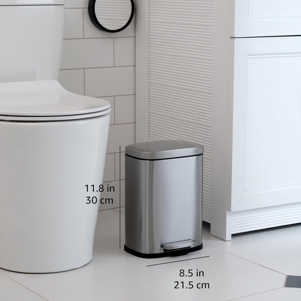 Compact Stainless Steel Bathroom Trash Can With Soft Close Pedal | Temsk