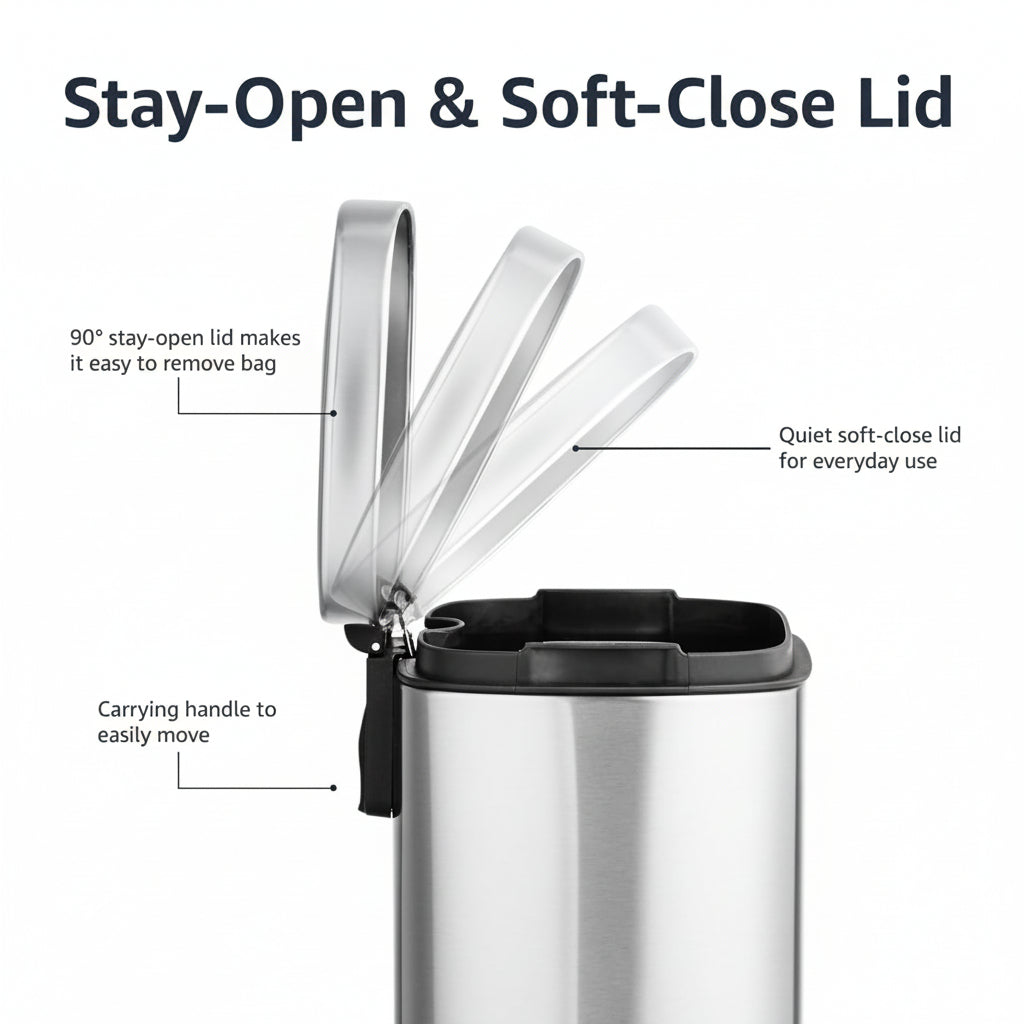 Compact Stainless Steel Bathroom Trash Can With Soft Close Pedal | Temsk