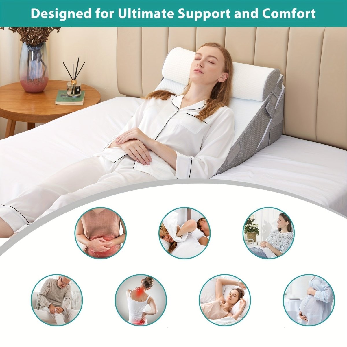 SereniRise Adjustable Memory Foam Wedge Cushion For Back And Leg Relief | Temsk