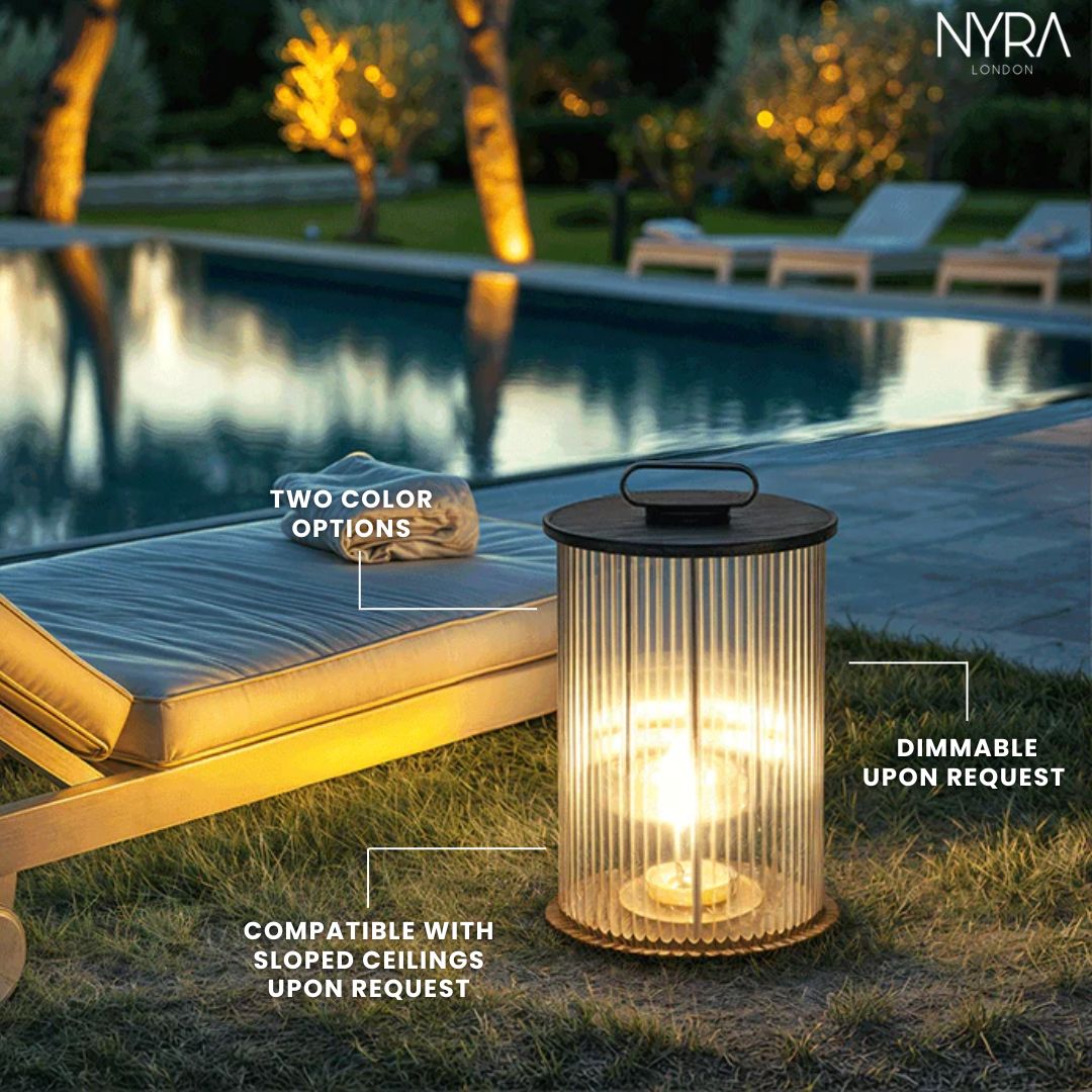 Solmere Ribbed Glass Outdoor Lantern Lamp Waterproof Garden Light | Temsk