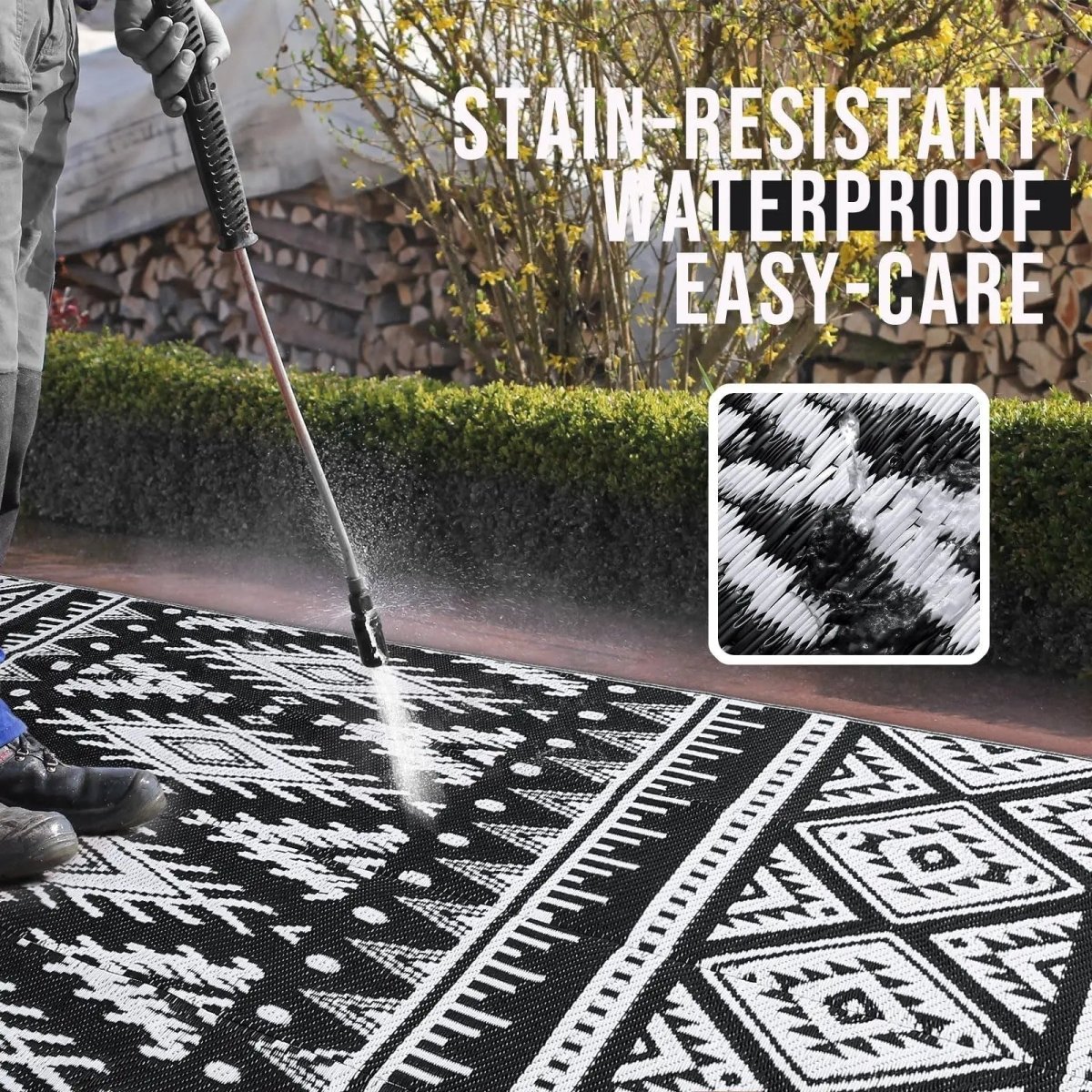 Weavento Durable Waterproof Reversible Outdoor Artificial Straw Mat For Terrace And Picnic | Temsk