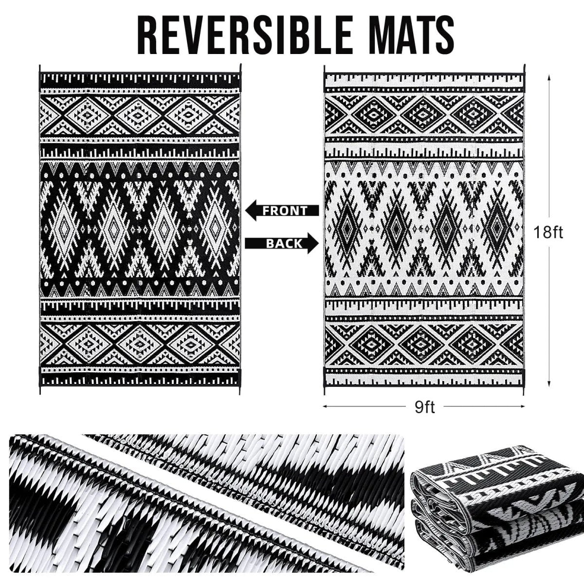 Weavento Durable Waterproof Reversible Outdoor Artificial Straw Mat For Terrace And Picnic | Temsk