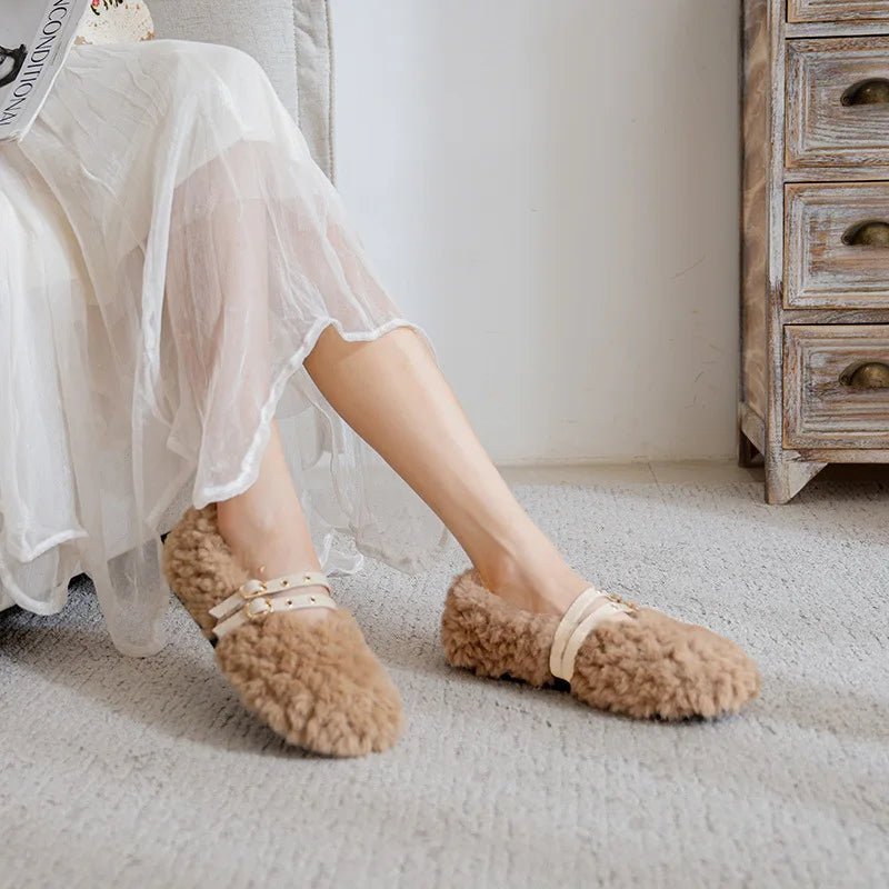 Elegantní dámské mokasíny LuxeGlam z vlny a kožešiny s dvojitými nýty | Temsk