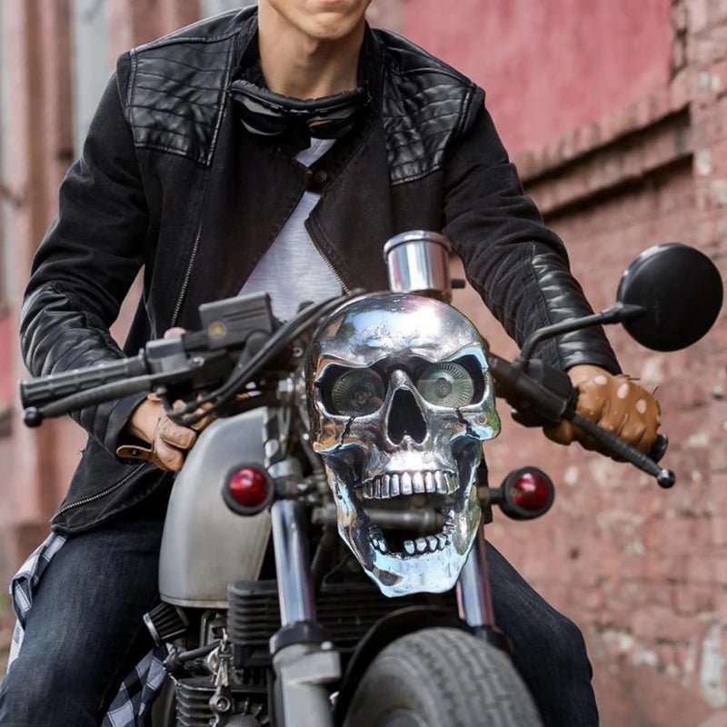 NovaForge LED Skull Lamp For Motorcycles With Unique Eye Glow And Chrome Finish | Temsk