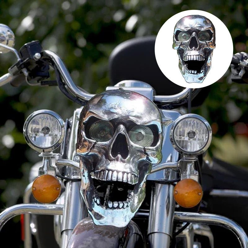 NovaForge LED Skull Lamp For Motorcycles With Unique Eye Glow And Chrome Finish | Temsk