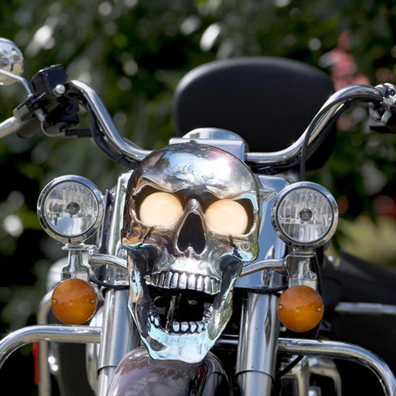 NovaForge LED Skull Lamp For Motorcycles With Unique Eye Glow And Chrome Finish | Temsk