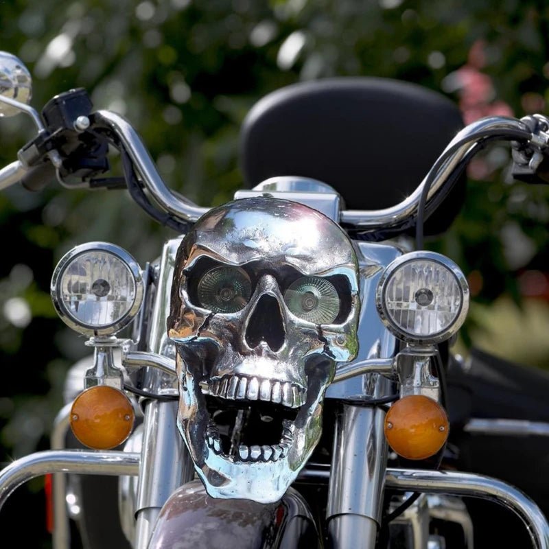 NovaForge LED Skull Lamp For Motorcycles With Unique Eye Glow And Chrome Finish | Temsk