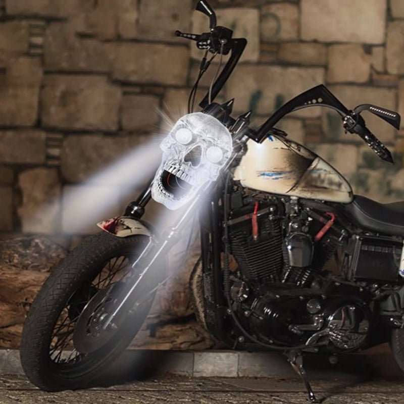 NovaForge LED Skull Lamp For Motorcycles With Unique Eye Glow And Chrome Finish | Temsk