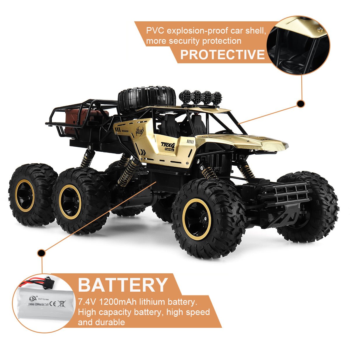 TerraBeast 6WD RC Monster Truck With LED Lights, 52 km/h Top Speed For Offroad Fun | Temsk