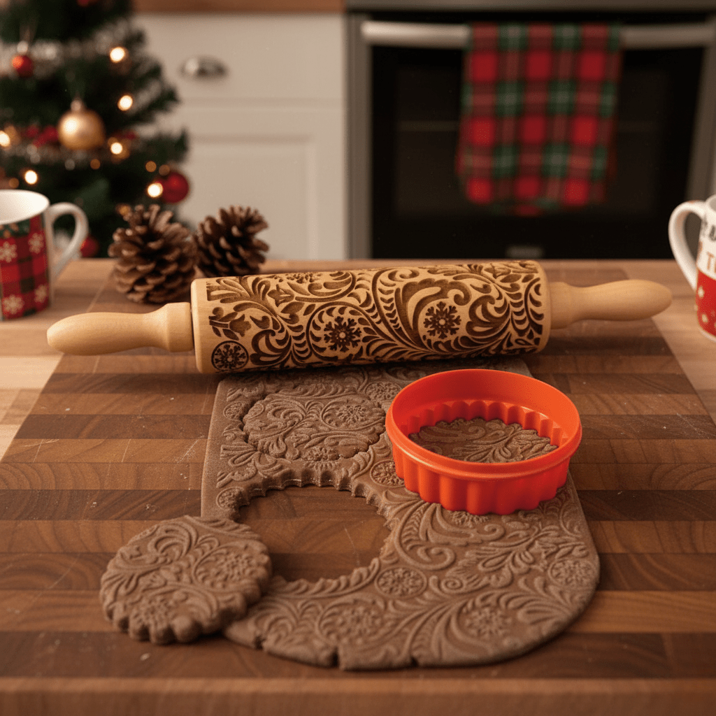 PatternBloom Handmade Rolling Pin With Decorative Christmas Embossing | Temsk