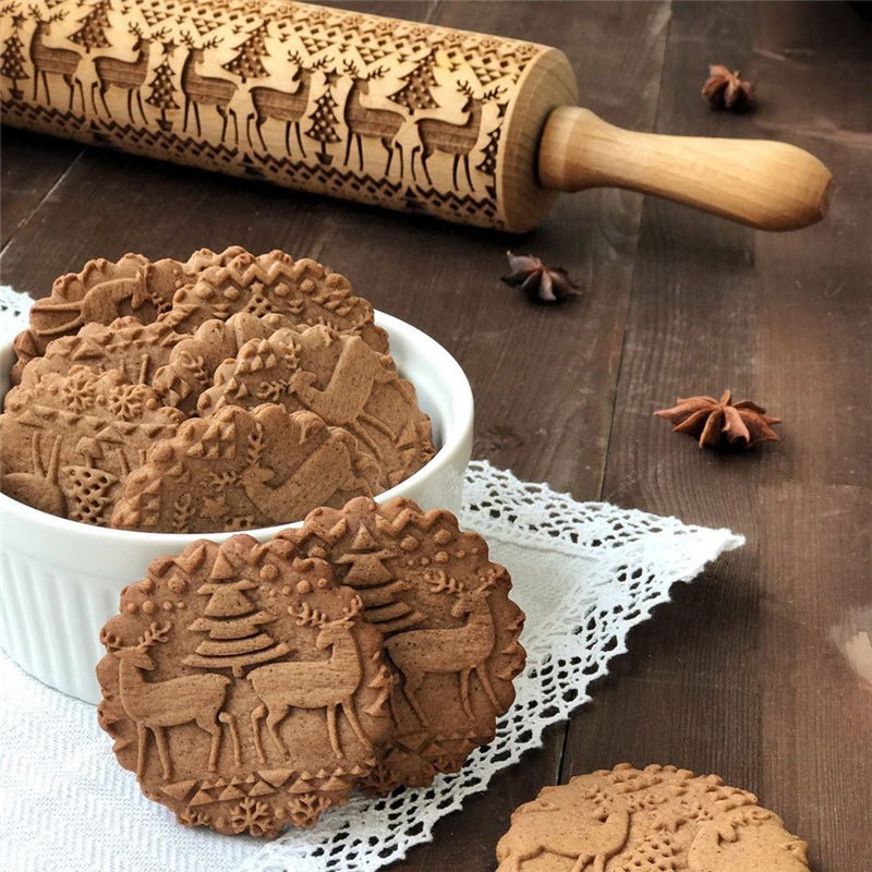 PatternBloom Handmade Rolling Pin With Decorative Christmas Embossing | Temsk
