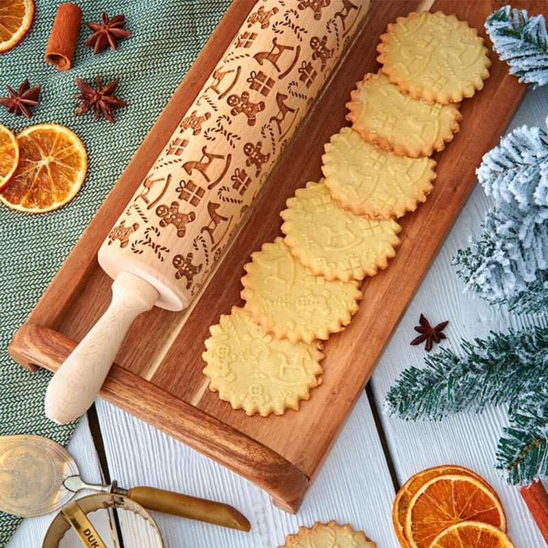 PatternBloom Handmade Rolling Pin With Decorative Christmas Embossing | Temsk