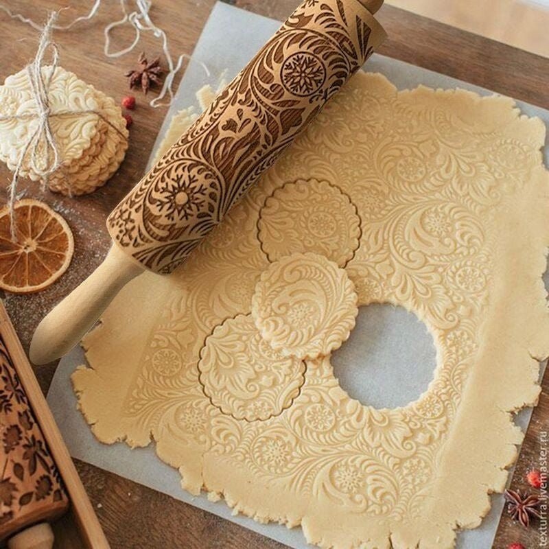 PatternBloom Handmade Rolling Pin With Decorative Christmas Embossing | Temsk