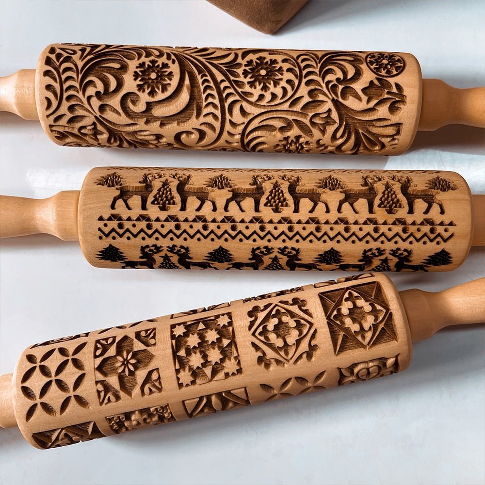 PatternBloom Handmade Rolling Pin With Decorative Christmas Embossing | Temsk