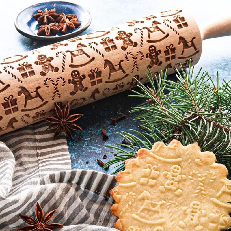 PatternBloom Handmade Rolling Pin With Decorative Christmas Embossing | Temsk