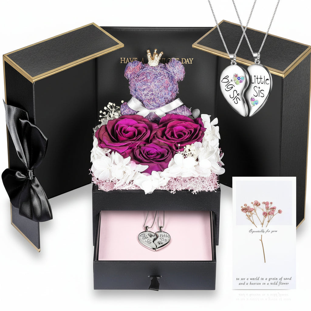 Konservierte Rosen-Geschenkbox mit Herzdisplay und versteckter Halskette | Temsk