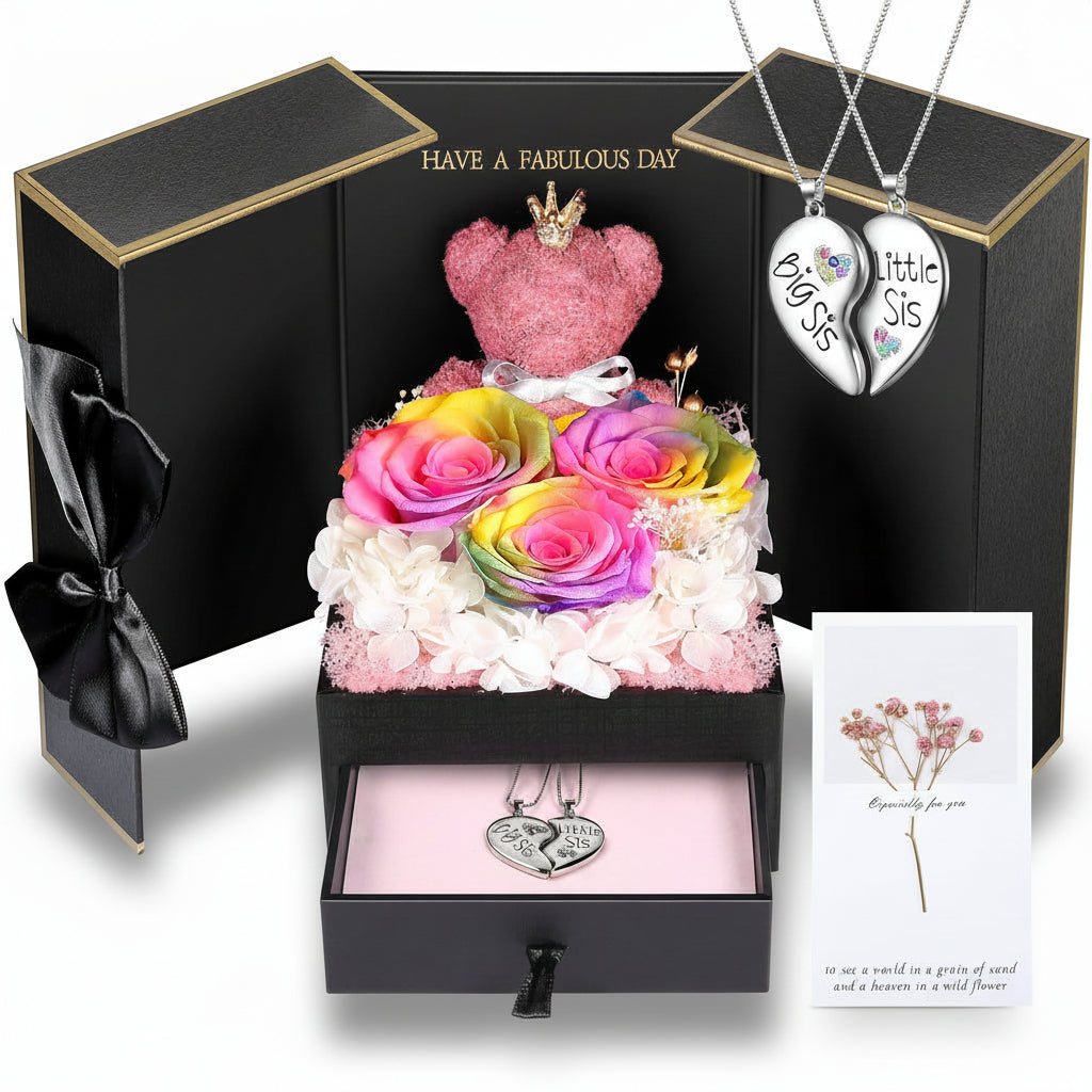 Konservierte Rosen-Geschenkbox mit Herzdisplay und versteckter Halskette | Temsk