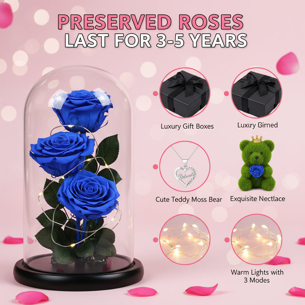 Konservierte Rosen-Geschenkbox mit Herzdisplay und versteckter Halskette | Temsk