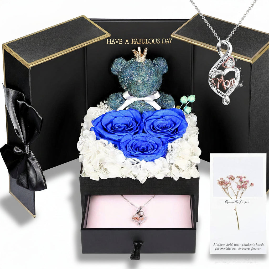 Konservierte Rosen-Geschenkbox mit Herzdisplay und versteckter Halskette | Temsk