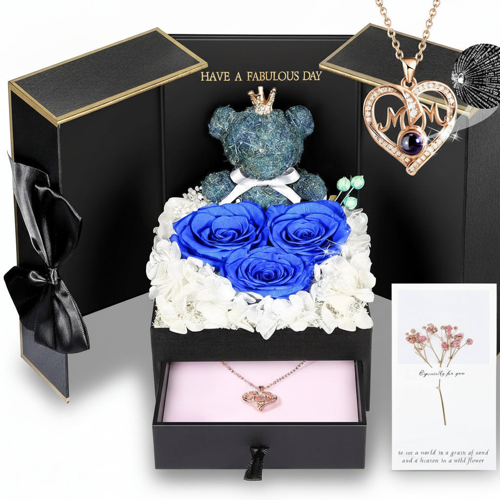 Konservierte Rosen-Geschenkbox mit Herzdisplay und versteckter Halskette | Temsk