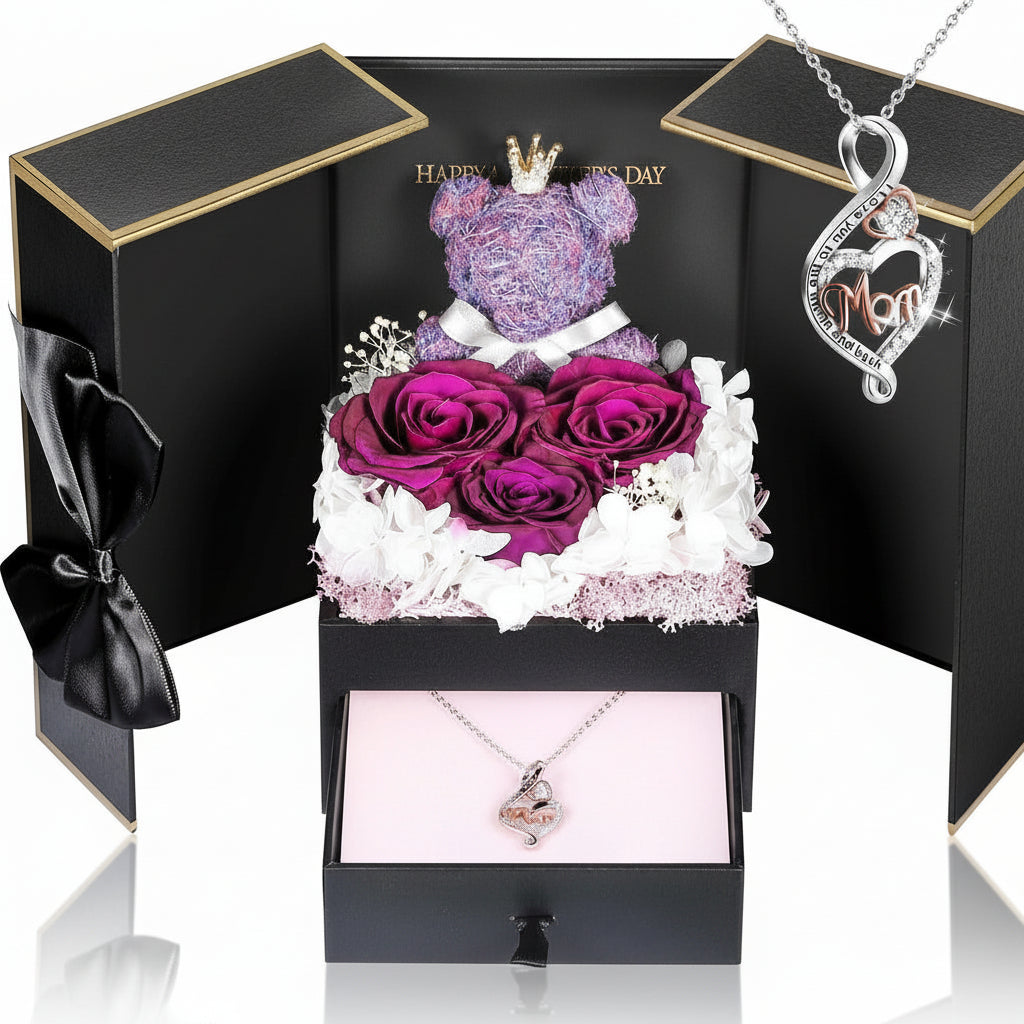 Konservierte Rosen-Geschenkbox mit Herzdisplay und versteckter Halskette | Temsk
