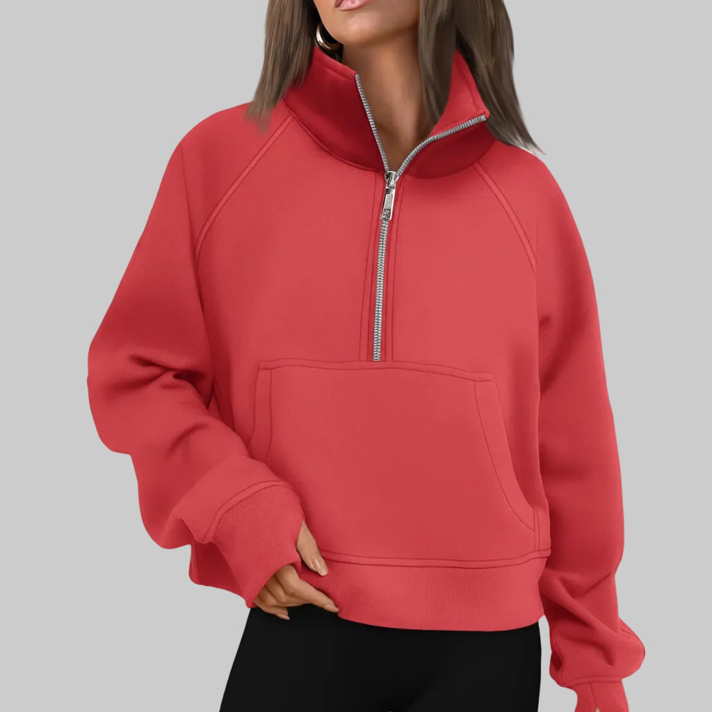 Kvinders cropped fleece-sweatshirt med halv lynlås til daglig varme | Temsk