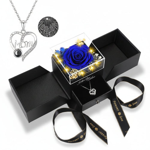 Elegant Gift Box With Preserved Rose, LED Light, And Love Necklace Temsk