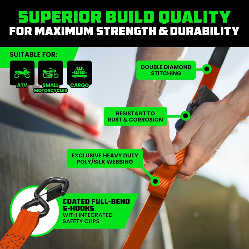 Ratchet Straps Cargo Tie Down Set With Retractable Hooks Heavy Duty | Temsk
