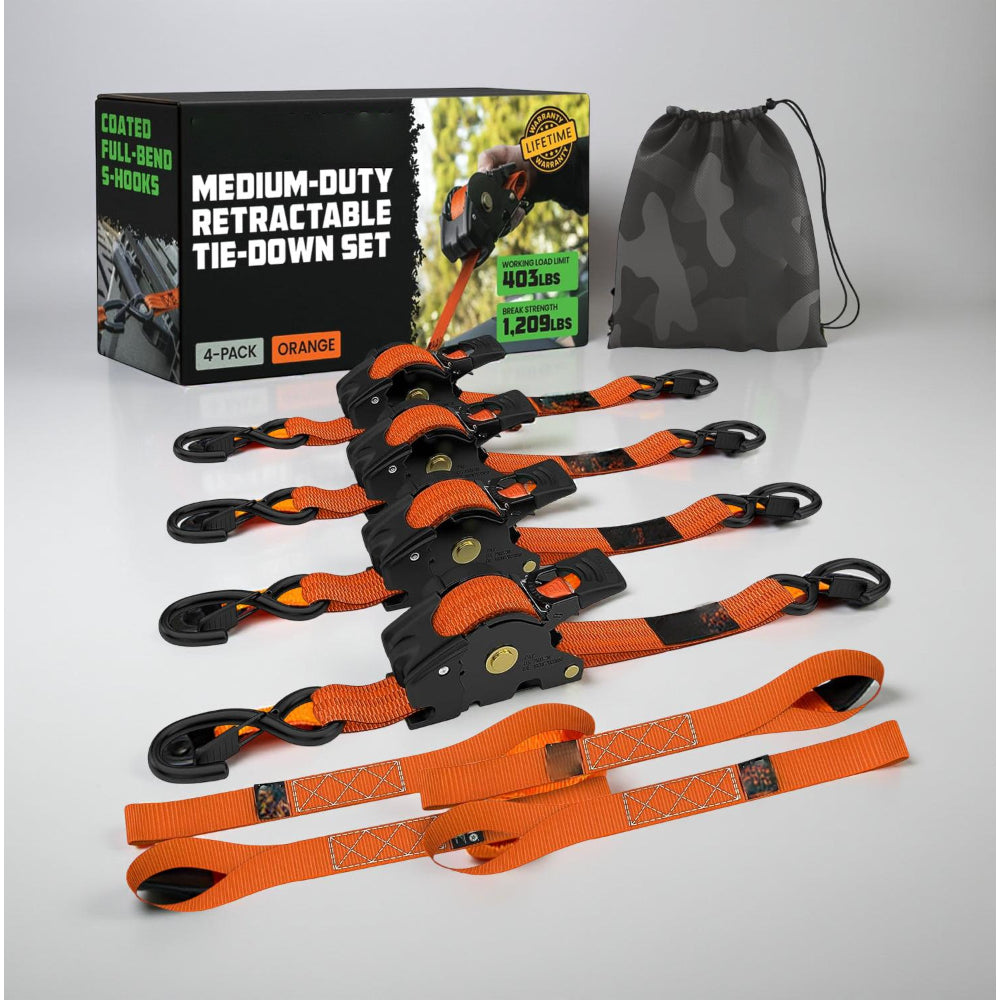 Ratchet Straps Cargo Tie Down Set With Retractable Hooks Heavy Duty | Temsk