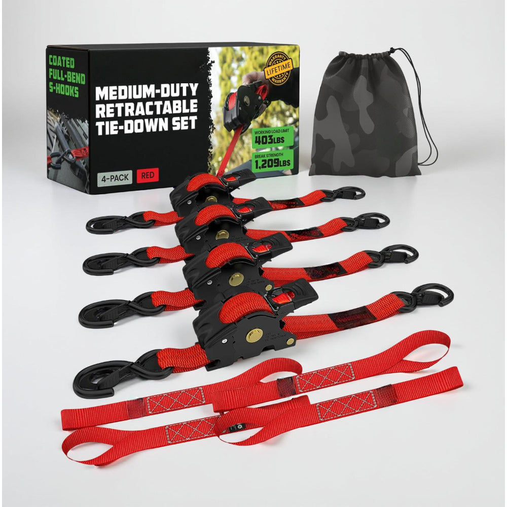 Ratchet Straps Cargo Tie Down Set With Retractable Hooks Heavy Duty | Temsk