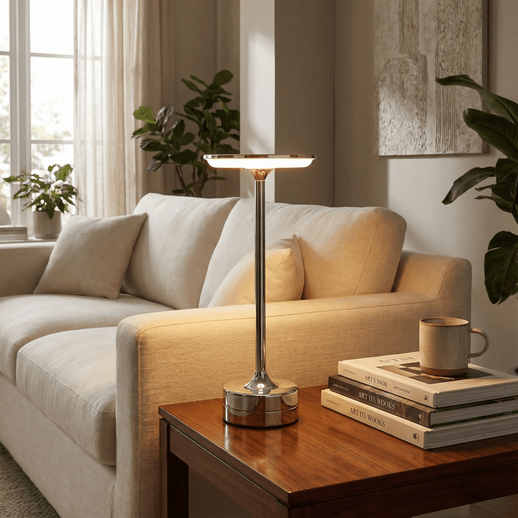 Cordless Rechargeable LED Table Lamp With Touch Control Chrome Finish | Temsk