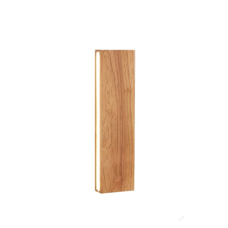 Natural Wood Finish Rectangular LED Wall Light 12 By 6 Inches | Temsk