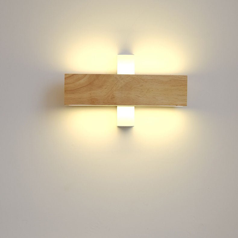 Natural Wood Finish Rectangular LED Wall Light 12 By 6 Inches | Temsk