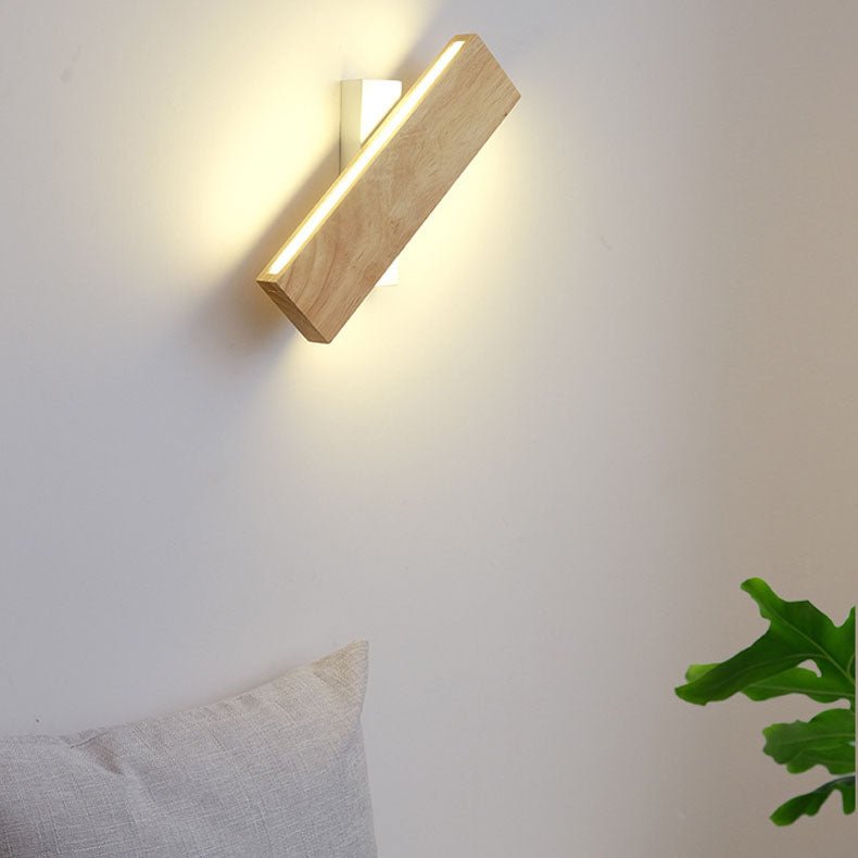 Natural Wood Finish Rectangular LED Wall Light 12 By 6 Inches | Temsk