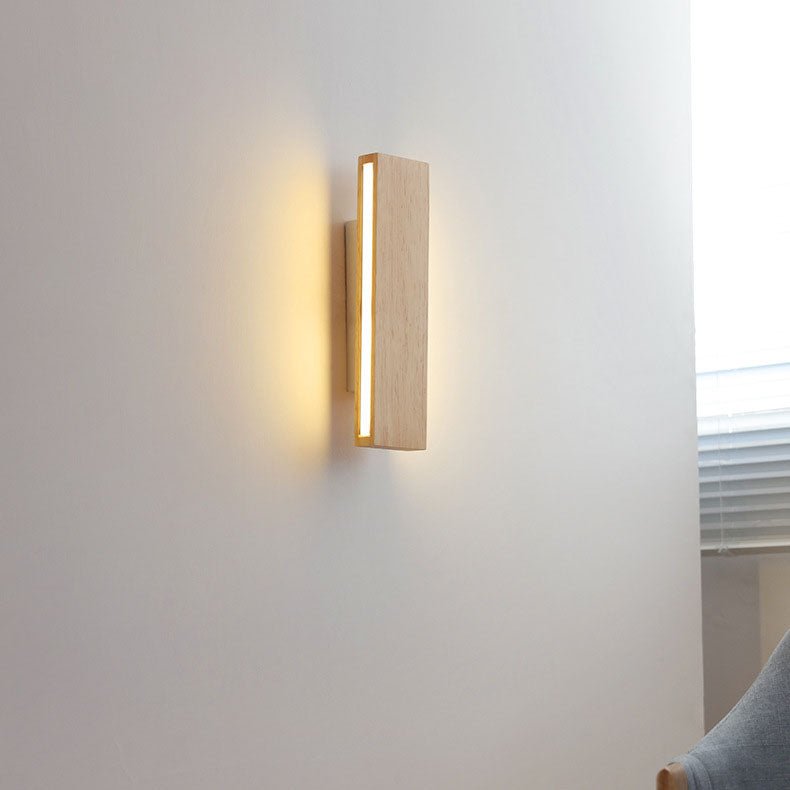 Natural Wood Finish Rectangular LED Wall Light 12 By 6 Inches | Temsk