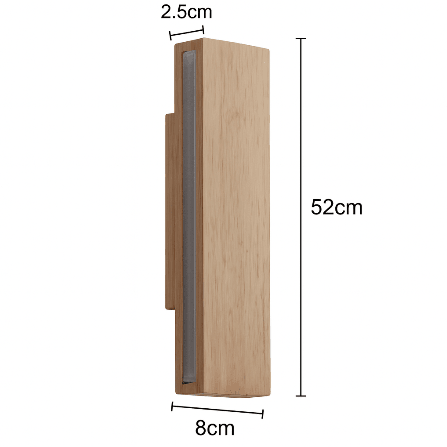 Natural Wood Finish Rectangular LED Wall Light 12 By 6 Inches | Temsk