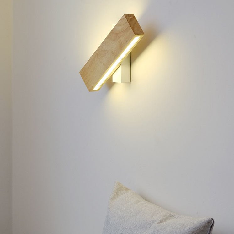 Natural Wood Finish Rectangular LED Wall Light 12 By 6 Inches | Temsk